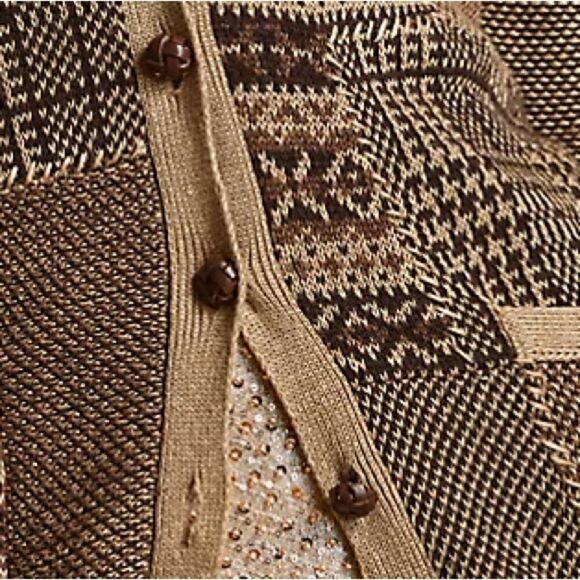 Ralph Lauren Collection ~ Fall Tan Multi Patchwork Linen-Blend Cardigan - Picture 10 of 17